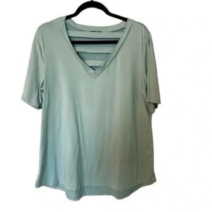 Boutique Short Sleeve Pastel Green Split Lined V-Neck Casual Flowy Top Sz XL GUC